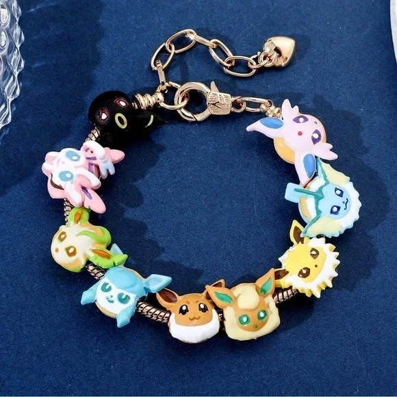 Gold Plated Pokémon Eeveelution Themed Charm Bracelet Adjustable Sizing Design - Picture 6 of 8
